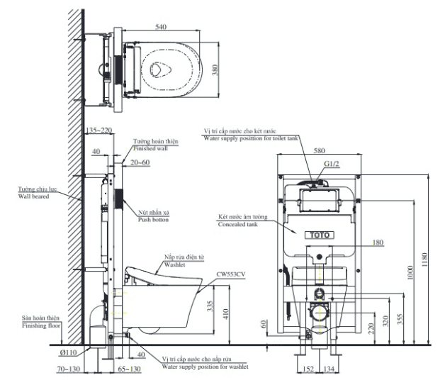 Bồn Cầu TOTO CW553C#XW/TCF33370GAA#NW1/WH172AT/TCA465 Treo Tường