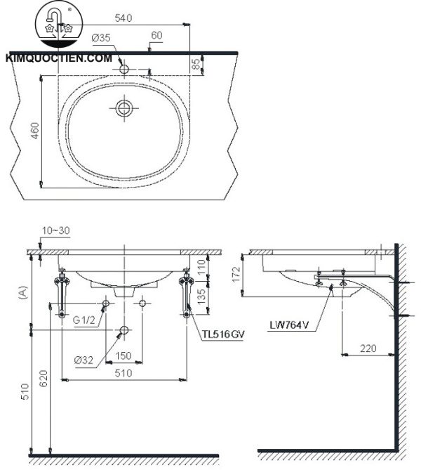 Chậu rửa mặt âm bàn TOTO LT764#XW