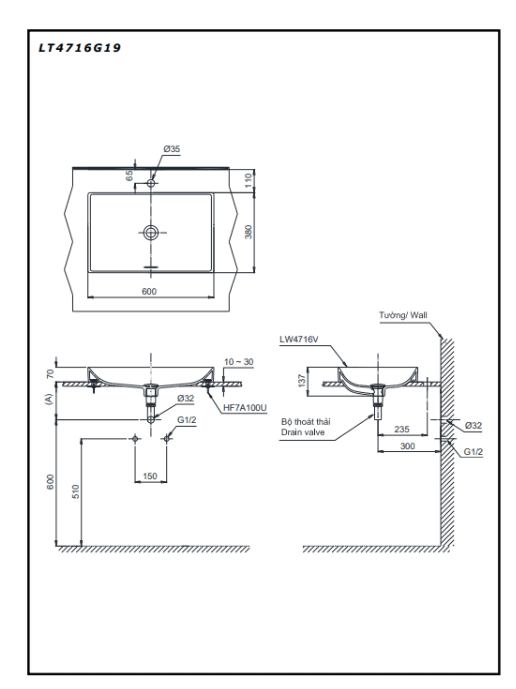 Chậu Rửa Mặt TOTO LT4716G19#XW Đặt Bàn