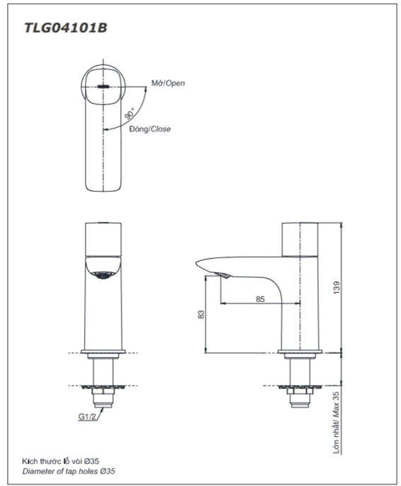 Vòi Lavabo TOTO TLG04101B#PN Lạnh