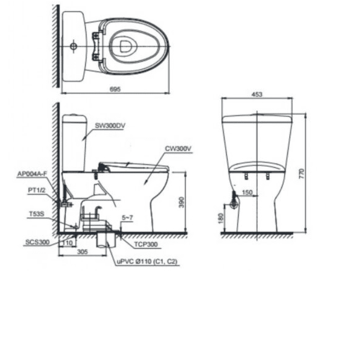 Bồn Cầu Điện Tử TOTO CS300DRW16#W Kèm Nắp Rửa Điện Tử WASHLET Dòng C2 - TCF23410AAA (220V)