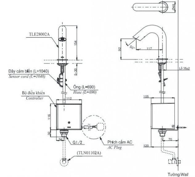 Bộ Điều Khiển Vòi Cảm Ứng TOTO TLE03502A1/TLN01103A/TLE05701A Tự Tạo Nặng Lượng Nhiệt Độ