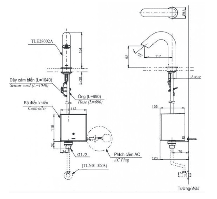 Bộ Điều Khiển Vòi Cảm Ứng TOTO TLE01502A1/TLN01102A 220V Lạnh