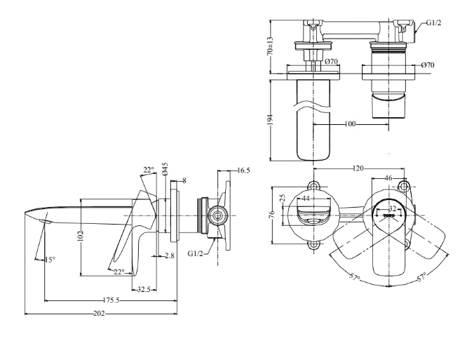 Vòi Lavabo TOTO TLG04309BB Gật Gù Nóng Lạnh Gắn Tường GA (2 Lỗ)