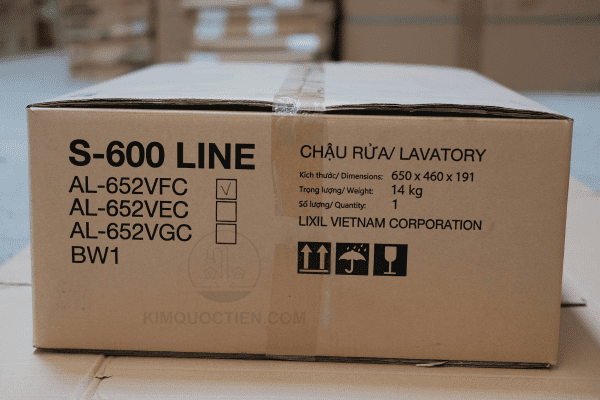 Mã số và kích thước sản phẩm chậu rửa INAX AL-652V trên hộp