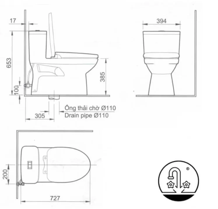 Bản vẽ kỹ thuật bồn cầu khối 1 INAX AC 969VN