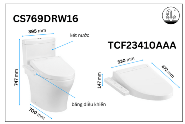 Bồn Cầu Điện Tử TOTO CS769DRW16#XW Kèm Nắp Rửa Điện Tử WASHLET Dòng C2 - TCF23410AAA (220V)