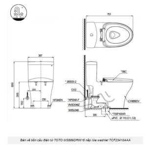 Bồn Cầu Điện Tử TOTO MS889DRW16#XW Kèm Nắp Rửa Điện Tử WASHLET Dòng C2 - TCF23410AAA (220V)