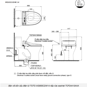 Bồn Cầu Điện Tử TOTO MS855DW14#XW Kèm Nắp Rửa Điện Tử WASHLET Dòng C5 - TCF24410AAA (220V)