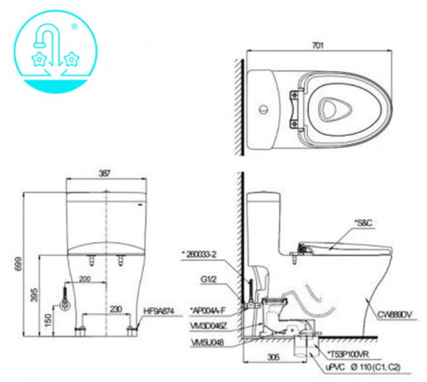 Bồn Cầu Điện Tử TOTO MS855DW6#XW Kèm Nắp Rửa Điện Tử WASHLET Dòng C5 - TCF6531Z (220V)