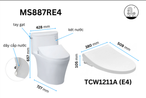 Bồn Cầu TOTO MS887RE4#XW1 Khối Nắp Rửa Cơ TCW1211A