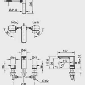 Vòi Lavabo INAX LFV-5010S Nóng Lạnh 3 Lỗ