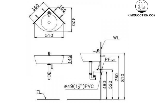 kích thước chậu rửa mặt