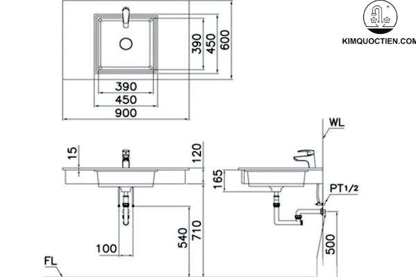 kích thước chậu rửa mặt