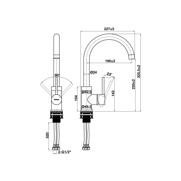 Vòi Rửa Chén HAFELE HT21-CH1F220C 577.56.500 Nóng Lạnh Màu Xám