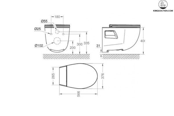 kích thước bồn cầu treo tường