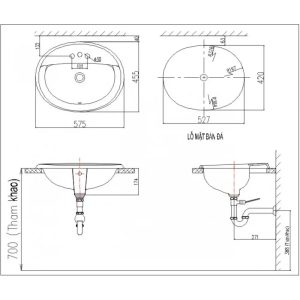Bản vẽ kỹ thuật Chậu rửa lavabo âm bàn INAX AL-2395VFC