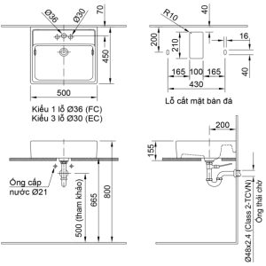 Bản vẽ kỹ thuật Chậu rửa lavabo đặt bàn INAX AL-293VFC