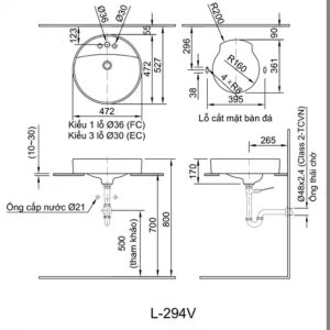 Bản vẽ thiết kế Chậu rửa lavabo đặt bàn INAX AL-294VFC