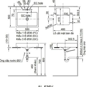 Bản vẽ kỹ thuật Chậu rửa lavabo đặt bàn INAX AL-536VGC