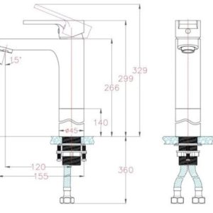 Bản vẽ kỹ thuật Vòi lavabo Caesar nóng lạnh cao BT BT571CU