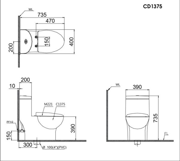 Bồn cầu 1 khối nắp điện tử Caesar C1375F/TAF710H