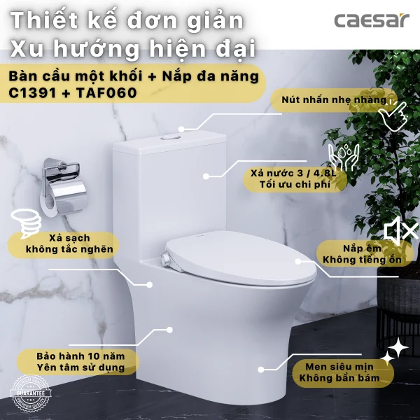 Bồn cầu 1 khối nắp rửa cơ Caesar C1391F/TAF060