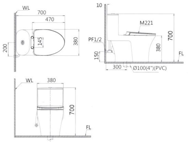 Bồn cầu 1 khối nắp điện tử Caesar C1395F/TAF710H