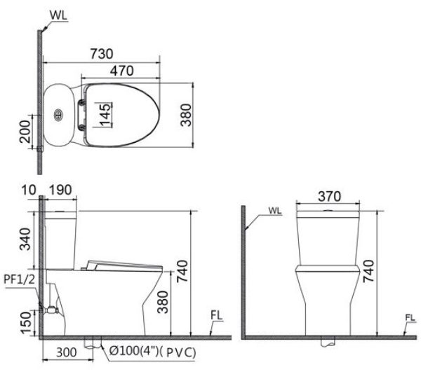 Bồn cầu 2 khối nắp cơ Caesar CD1320/TAF060