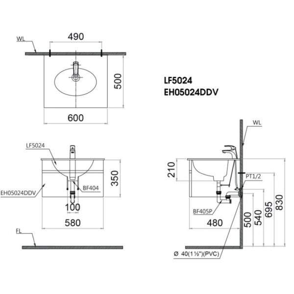 Bản vẽ Tủ lavabo Caesar EH05024DDV