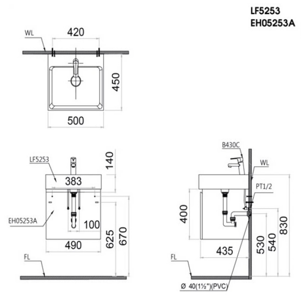 Bản vẽ Tủ lavabo Caesar EH05253ATGV