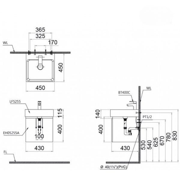 Tủ lavabo Caesar EH05255ATGV