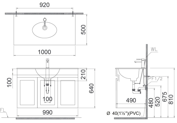 Bản vẽ kỹ thuật Tủ lavabo Caesar  EH15028AV