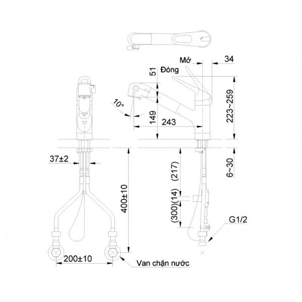Vòi bếp Inax JF-AB466SYXA(JW) nóng lạnh đa năng