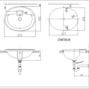 Bản vẽ kỹ thuật Chậu rửa lavabo âm bàn INAX L-2395VFC
