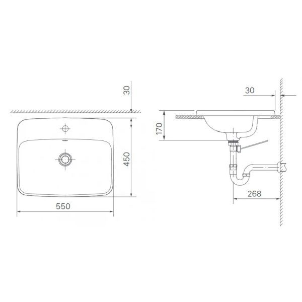 Bản vẽ kỹ thuật Chậu rửa lavabo đặt bàn INAX L-2398VFC