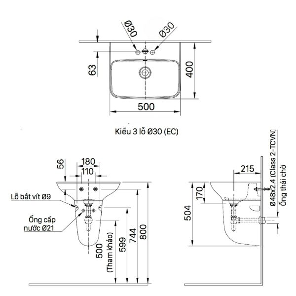 Chậu lavabo Inax L-289VEC treo tường
