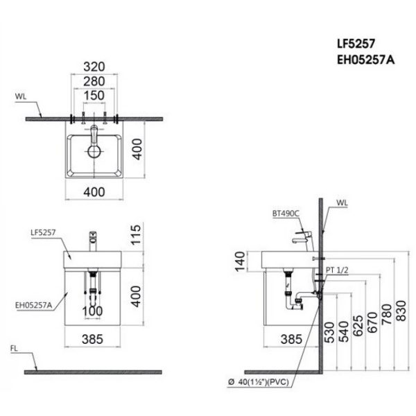 Bản vẽ Bộ tủ lavabo Caesar LF5257+EH05257AV