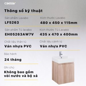 Thông số kỹ thuật Bộ tủ lavabo Caesar LF5263/EH05263AW7V