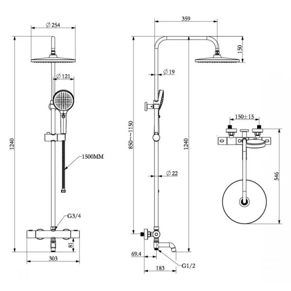 Bản vẽ kỹ thuật Sen tắm cây nhiệt độ Caesar tự động  NEW S1038S
