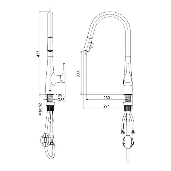 Vòi bếp Inax SFV-900SX dây rút nóng lạnh