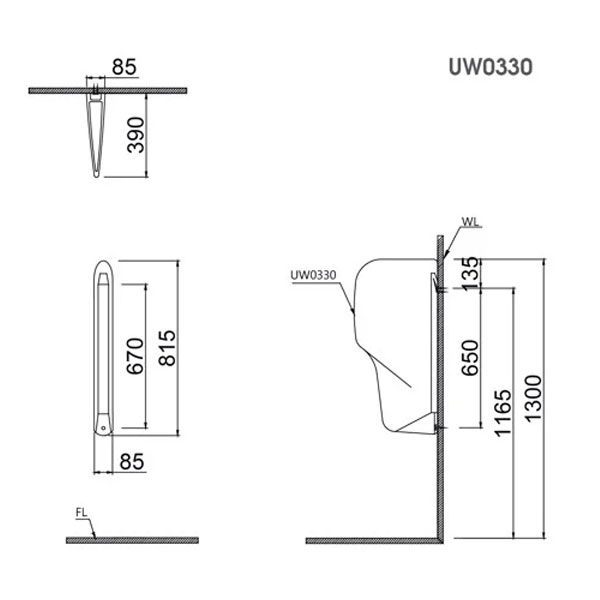 Vách ngăn bệ tiểu Caesar UW0330