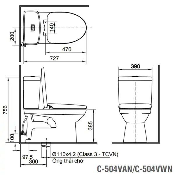 Bồn cầu thông minh INAX C-504A+CW-H18VN