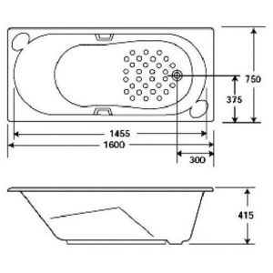 Bản vẽ kỹ thuật Bồn tắm xây American Standard 7130-WT