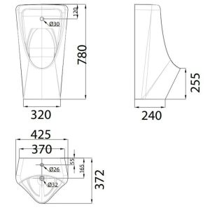 Bản vẽ Bồn tiểu nam treo tường cảm ứng American Standard WP-6519AC