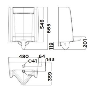 Bản vẽ Bồn tiểu nam treo tường American Standard WP-6591T
