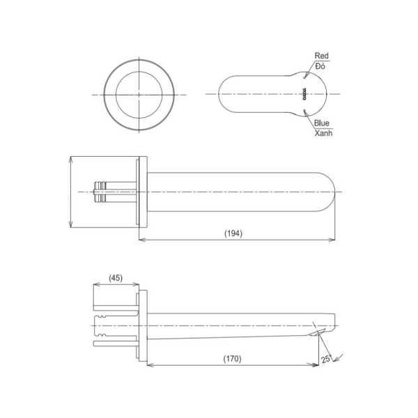 Bản vẽ kỹ thuật vòi lavabo âm tường TOTO TLS06307A/TLS01309B1 kèm van âm tường
