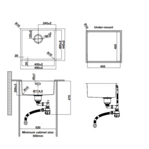 Bản vẽ kỹ thuật Chậu rửa chén Hafele R10 HS24-SSN1S-490 _BR 567.24.417