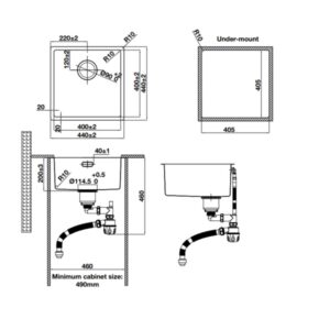 Bản vẽ kỹ thuật Chậu rửa chén Hafele R10 HS24-SSN1S-440 _BR 567.24.447
