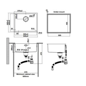 Bản vẽ kỹ thuật Chậu rửa chén Hafele R10 HS24-SSN1S-540 _BR 567.24.457